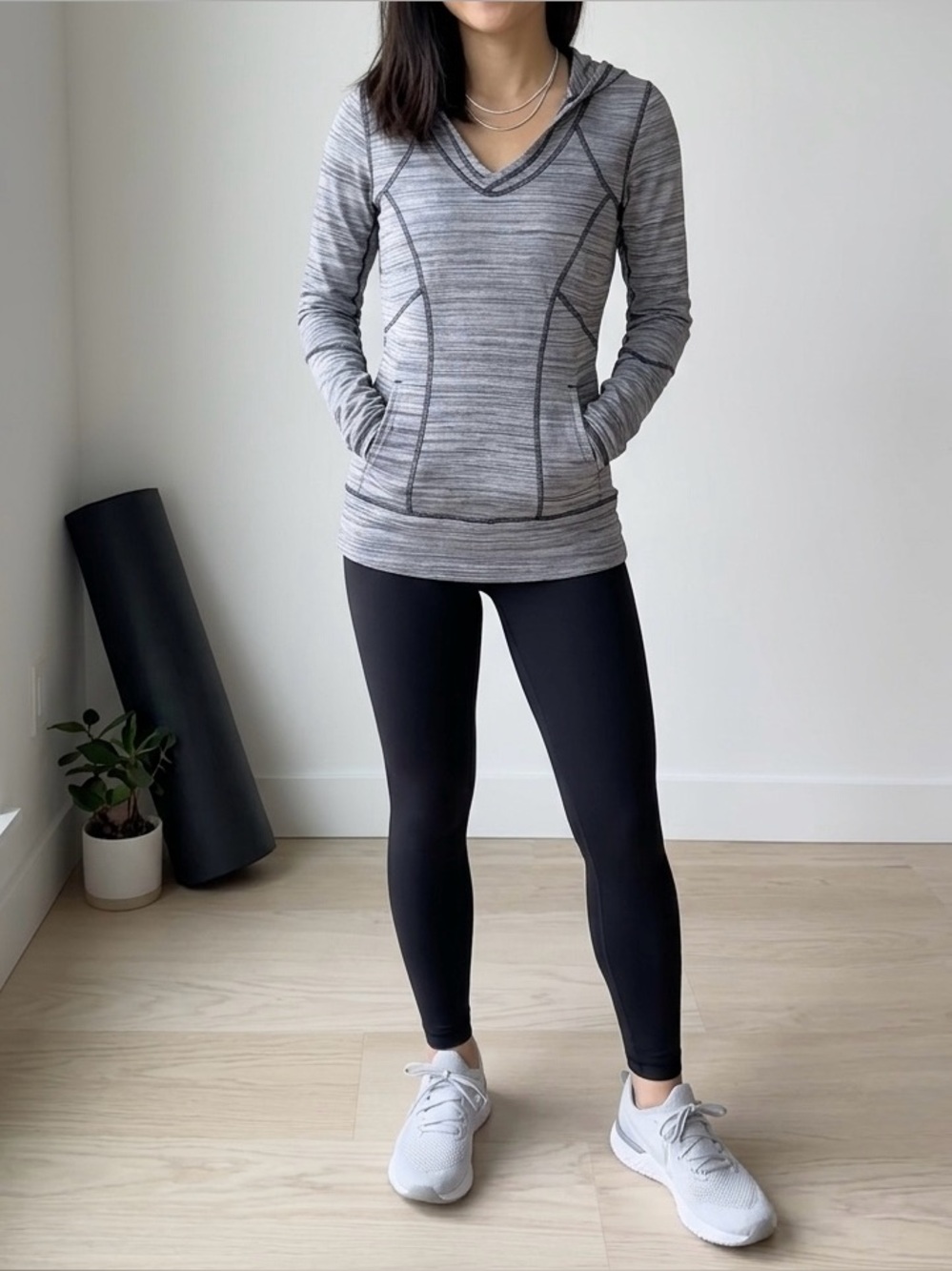 Zella Heathered Gray Hooded Long-Sleeve Active Pullover